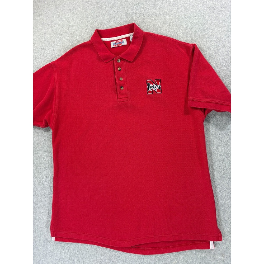 Nebraska Cornhuskers Stitched‎ Vintage 90's Campus Polo Shirt (Men's Large) Red
